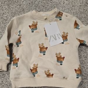 Zara Kids Cream Reindeer Sweater